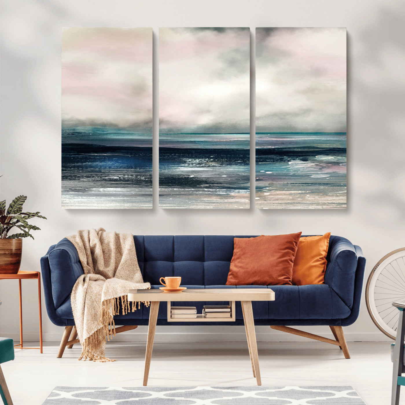 MGV-CV-48X32-3P - Abstract Ocean Wall Art Print – Modern Seascape Canvas Print – Minimalist Coastal Artwork
