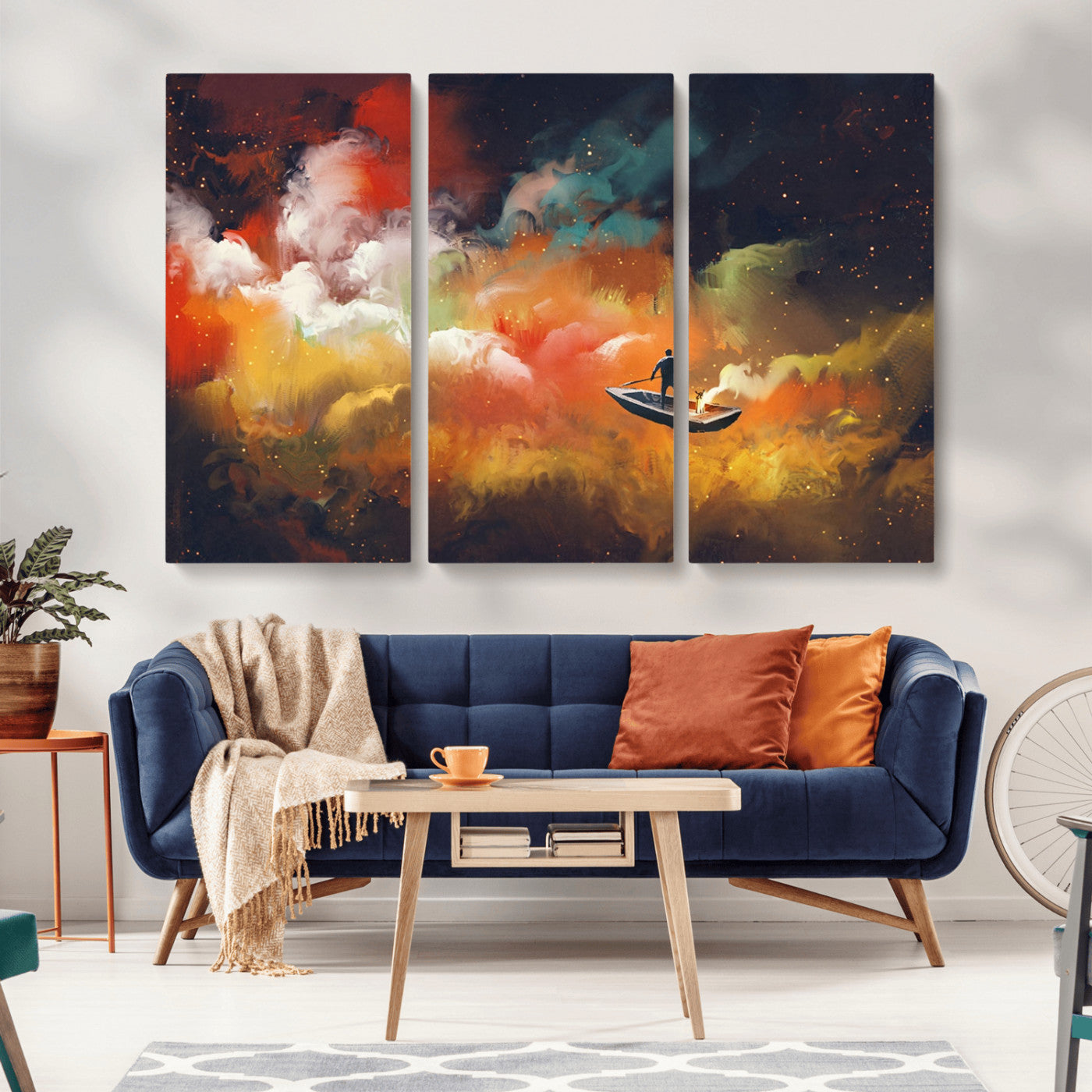 MGV-CV-48X32-3P - Surreal Space Adventure Canvas Wall Art – Dreamlike Abstract Galaxy Print – Framed and Ready to Hang for Living Room or Bedroom Decor
