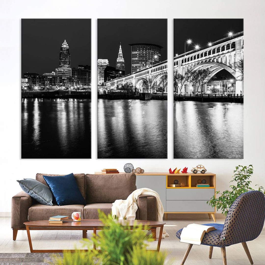 The Cleveland Night Skyline Canvas Print hangs prominently.