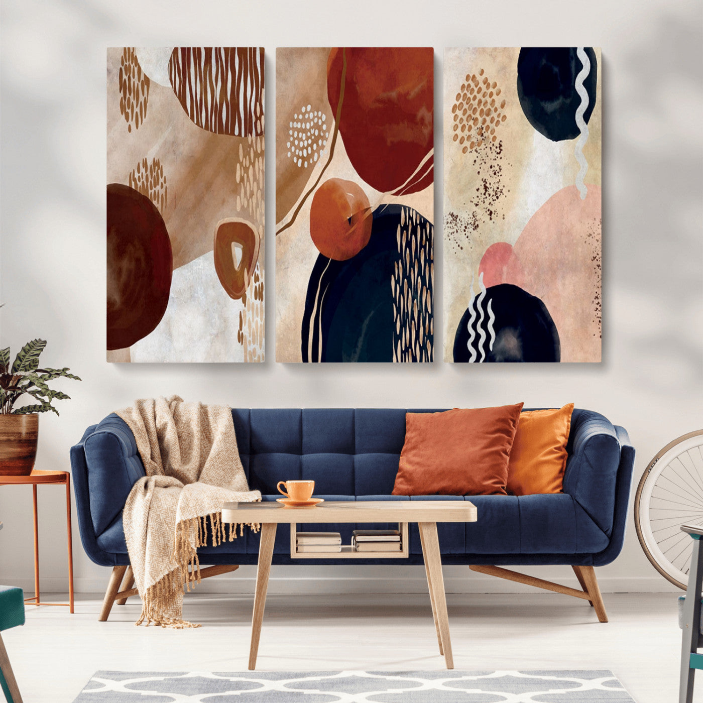 MGV-CV-48X32-3P - Boho Wall Art Canvas Print Set Mid-Century Prints Bohemian Wall Artwork Prints Boho Neutral