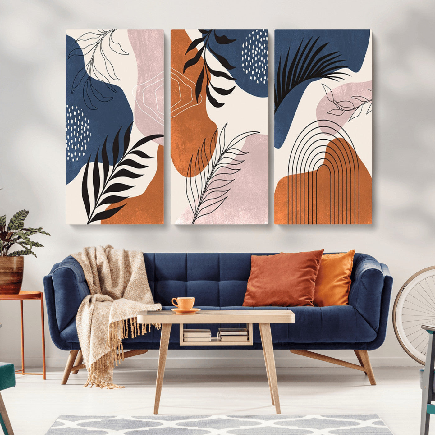 MGV-CV-48X32-3P - Boho Wall Art Canvas Print Set Mid-Century Prints Bohemian Wall Artwork Prints Boho Neutral,