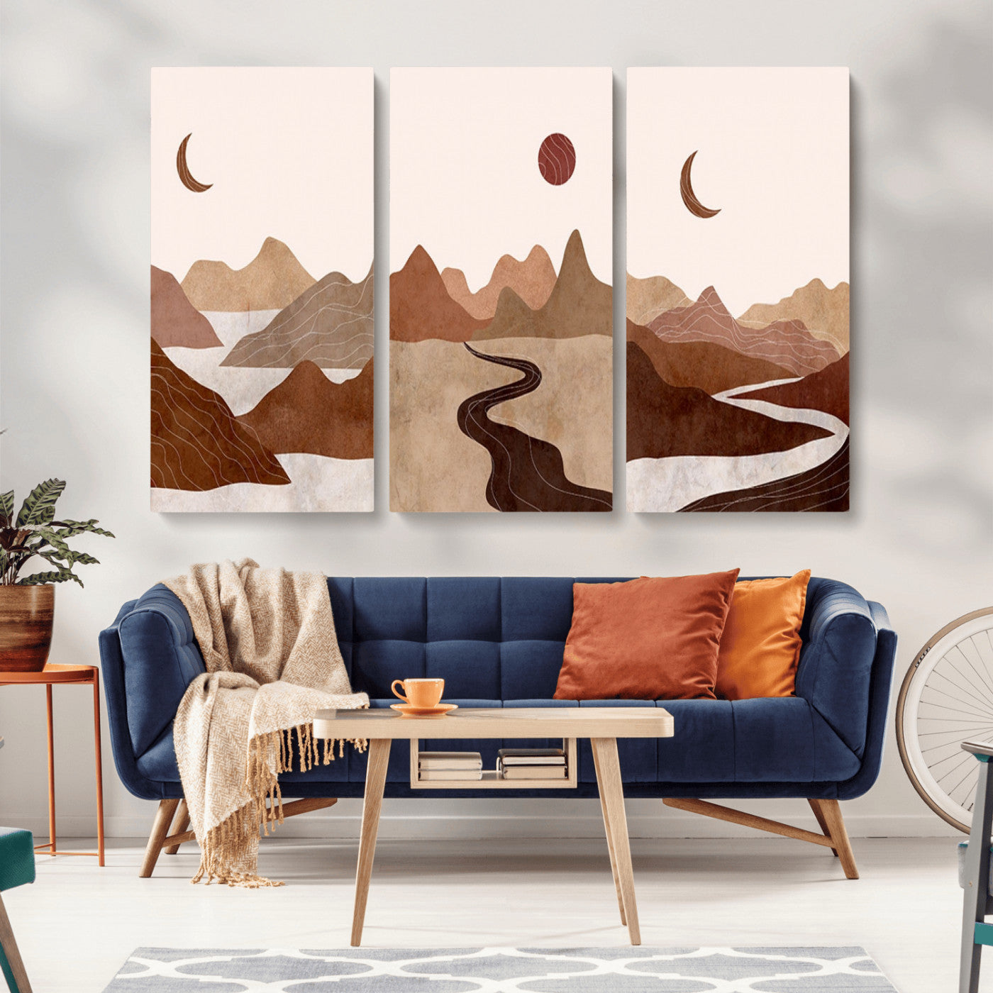 MGV-CV-48X32-3P - Boho Wall Art Canvas Print Set Mid-Century Prints Bohemian Wall Artwork Prints Boho Neutral