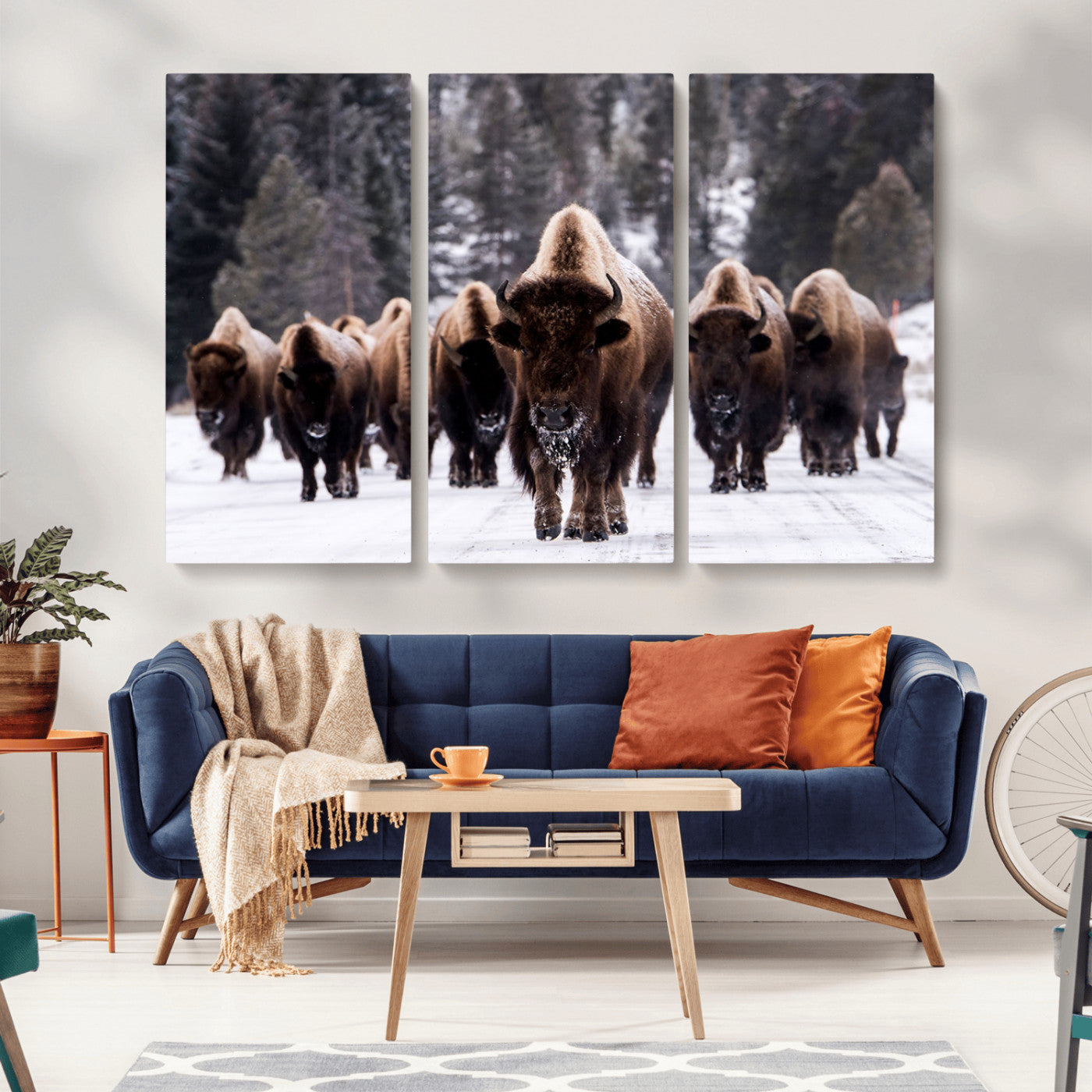 MGV-CV-48X32-3P - Bison Wall Art Canvas Print- Bison Herd Canvas Wall Art – Majestic Wildlife Photography – Framed and Ready to Hang Nature-Inspired Art - Buffalo Wall Art Print