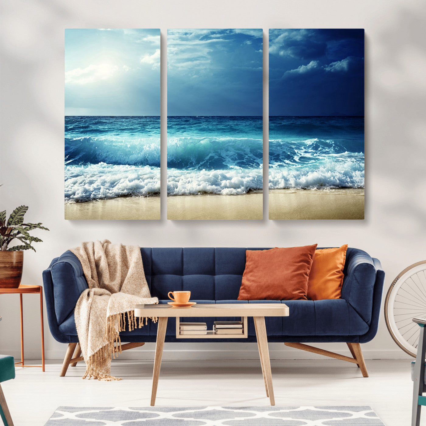 MGV-CV-48X32-3P - Majestic Ocean Wave Wall Art Canvas | 3 Panel Large Seascape Print for Living Room, Bedroom, Office Decor, Ready to Hang
