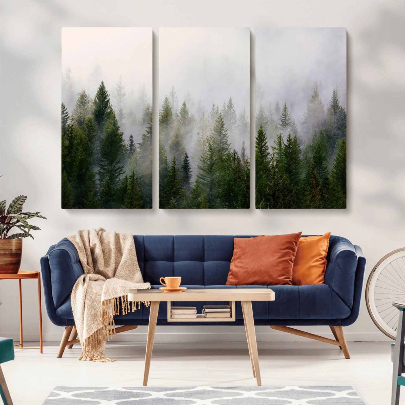 MGV-CV-48X32-3P - Forest Wall Art Canvas Print | Foggy Forest Wall Art | Pine Wood Forest Print