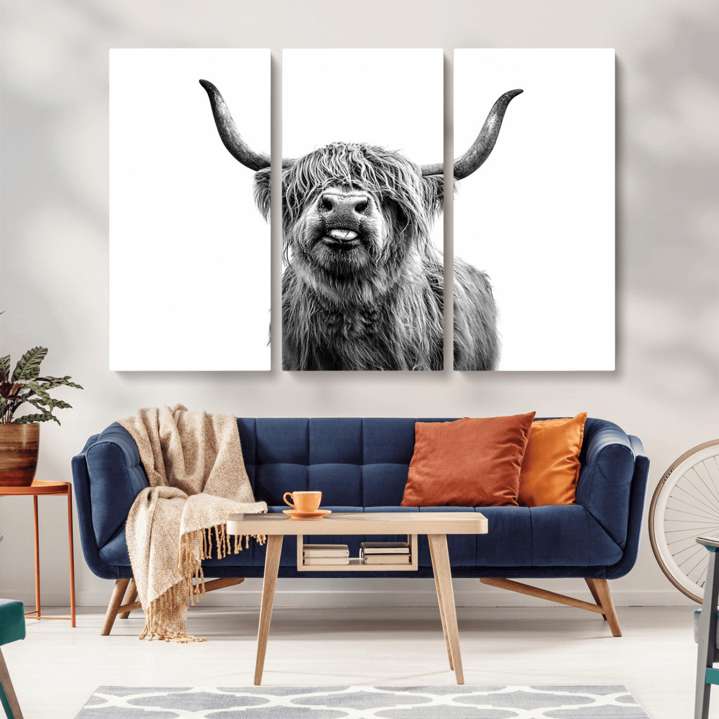 MGV-CV-48X32-3P - Fanny Scottish Highland Cow Cattle Art Print Farmhouse Wall Art Canvas Print