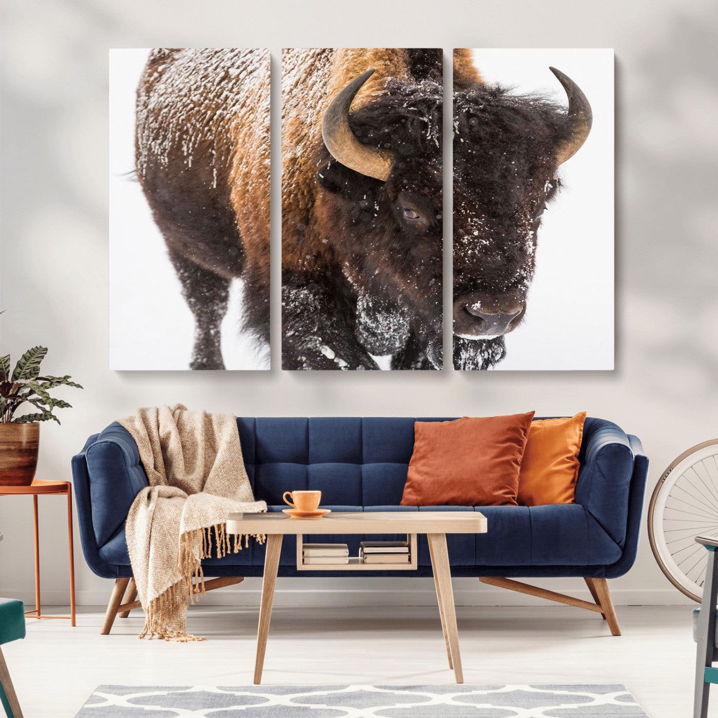 MGV-CV-48X32-3P - Bison Wall Art Canvas Print For Farmhouse, Wild Animal Wall Art
