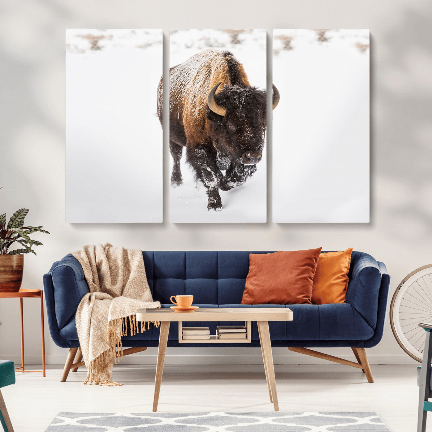 MGV-CV-48X32-3P - Bison Winter Wall Art Canvas Print For Farmhouse Decor