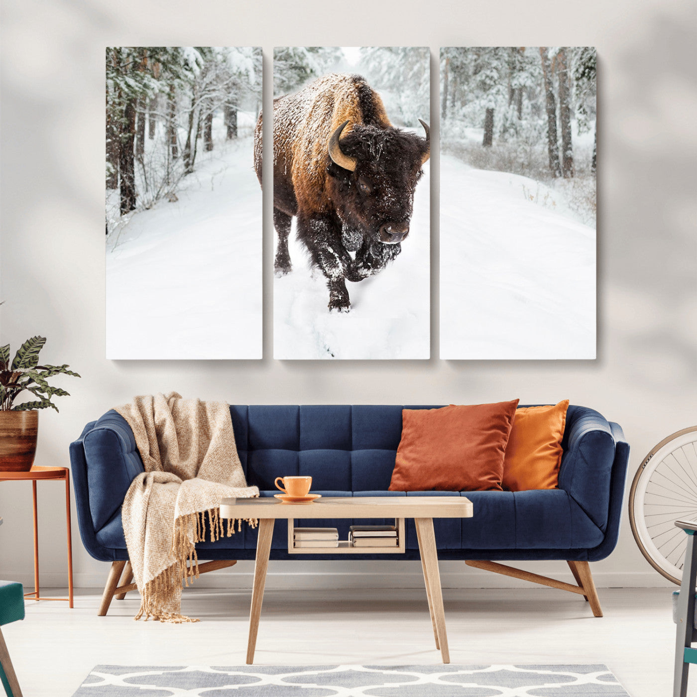 MGV-CV-48X32-3P - Bison Wall Art Canvas Print For Farmhouse, Animal Canvas Print, Wild Animal Wall Art