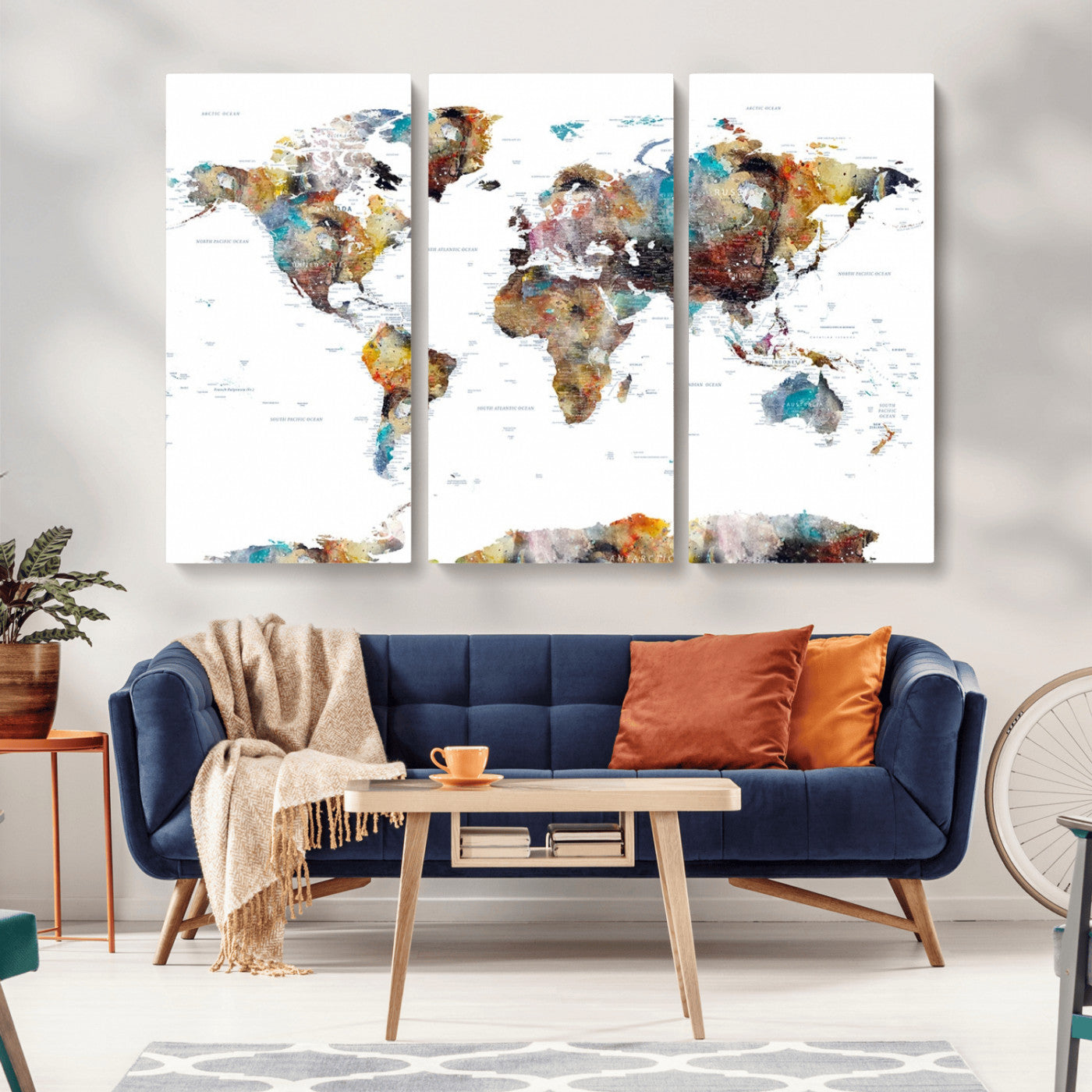 MGV-CV-48X32-3P - Push Pin World Map Canvas Print – Framed Wall Art for Couples to Track Their Travels – Anniversary