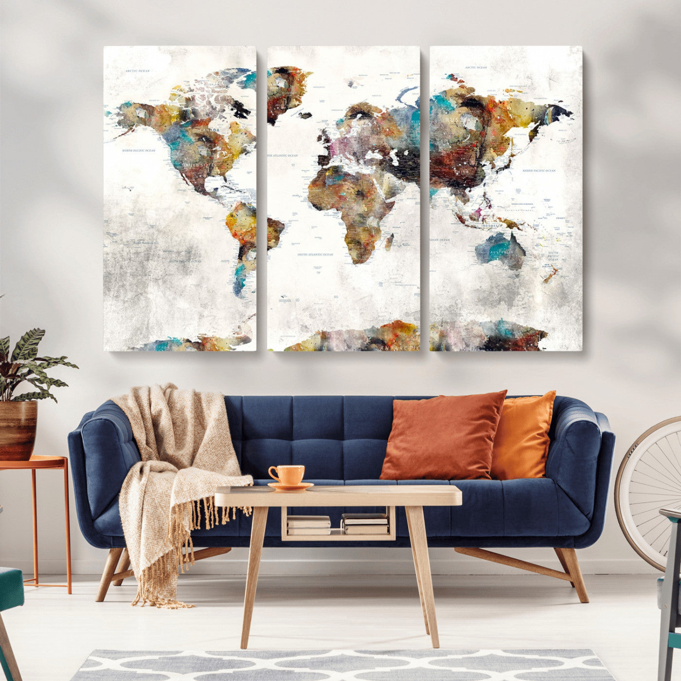 MGV-CV-48X32-3P - Push Pin World Map Canvas Print – Framed Wall Art for Couples to Track Their Travels – Anniversary