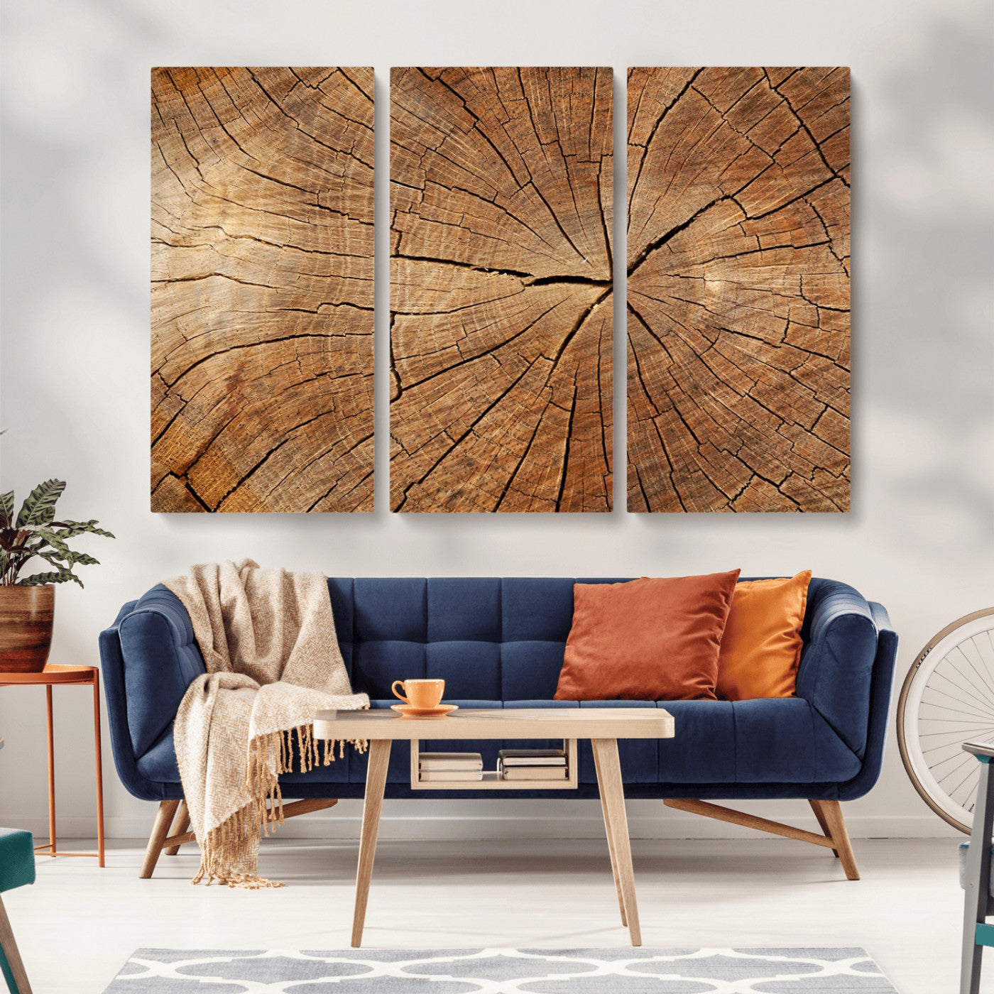MGV-CV-48X32-3P - Tree Ring Canvas Art, Rustic Wood Grain Wall Art, Tree Slice Decor for Modern Homes, Giclee Multi-Panel Print, Tree Ring Wall Art Set
