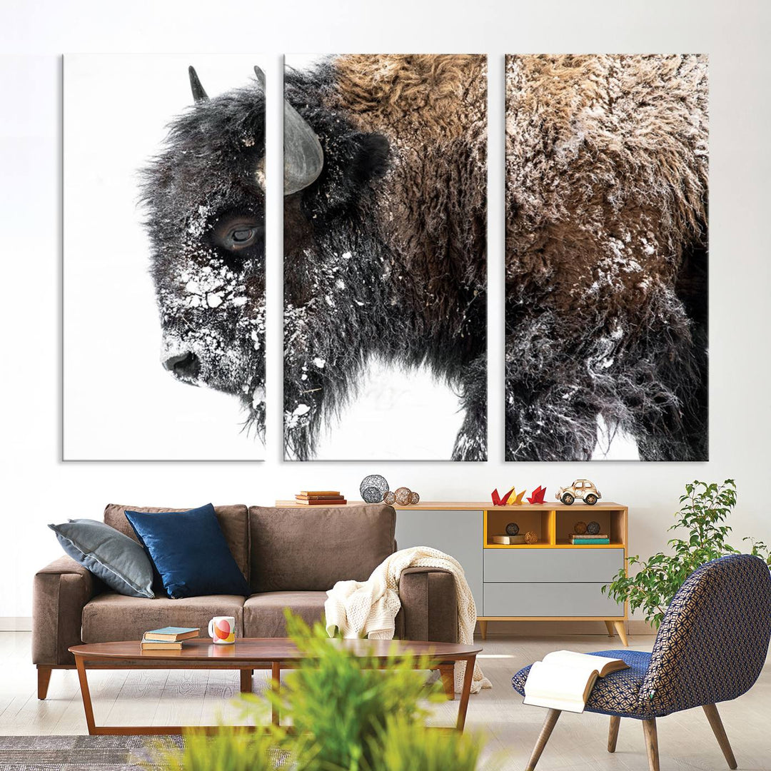 The American Bison Wall Art Print is prominently displayed on the wall.