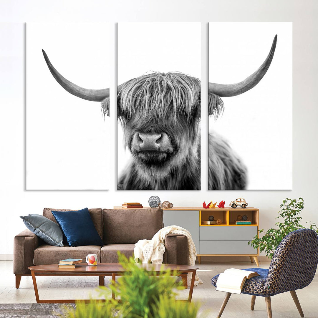 The Grayscale Scottish Highland Cow canvas is a museum-quality piece perfect for your dining room. Enjoy free shipping on this stunning artwork!.