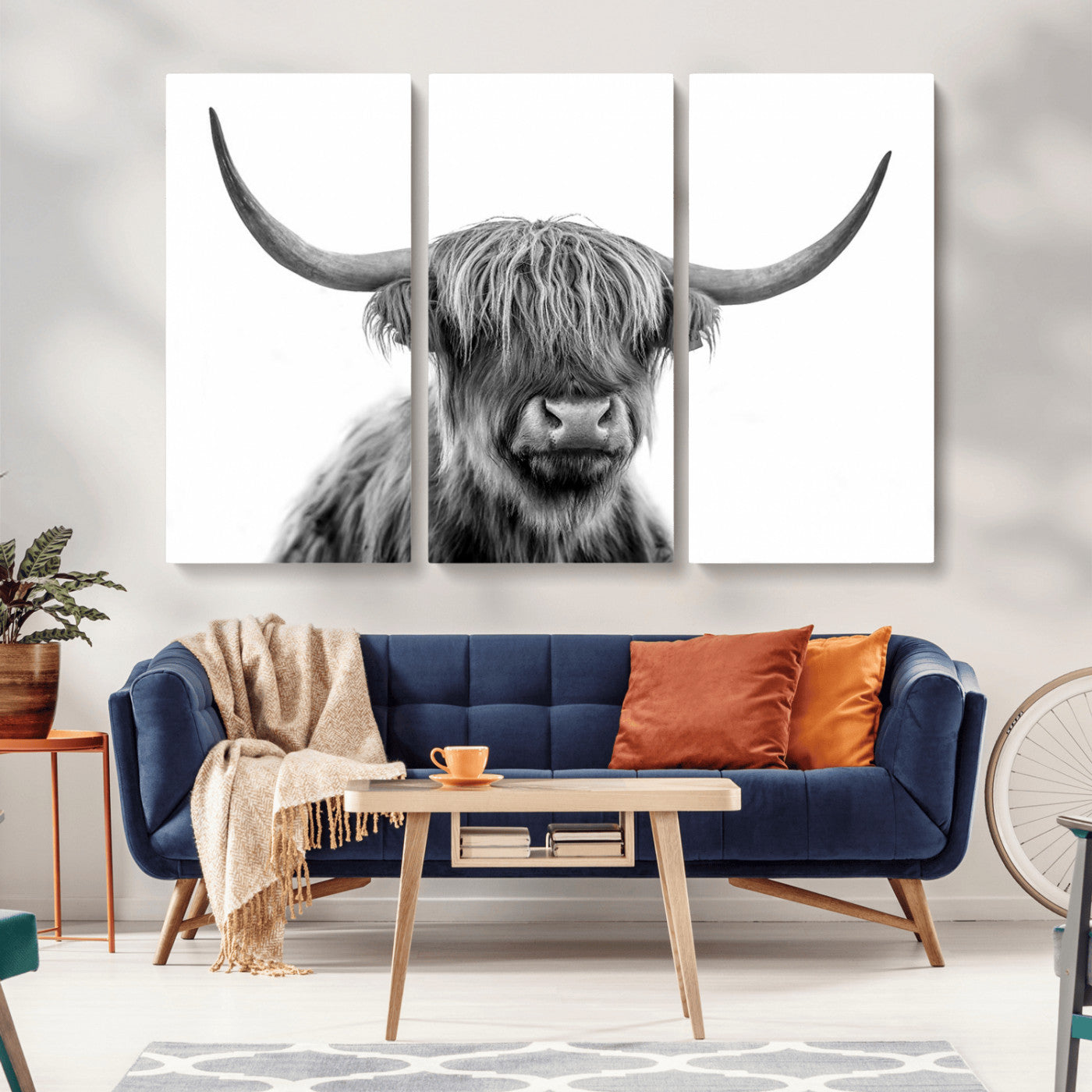 MGV-CV-48X32-3P - Scottish Highland Cow Cattle Art Print Wall Art Canvas Print for Farmhouse Decor, Framed Scottish