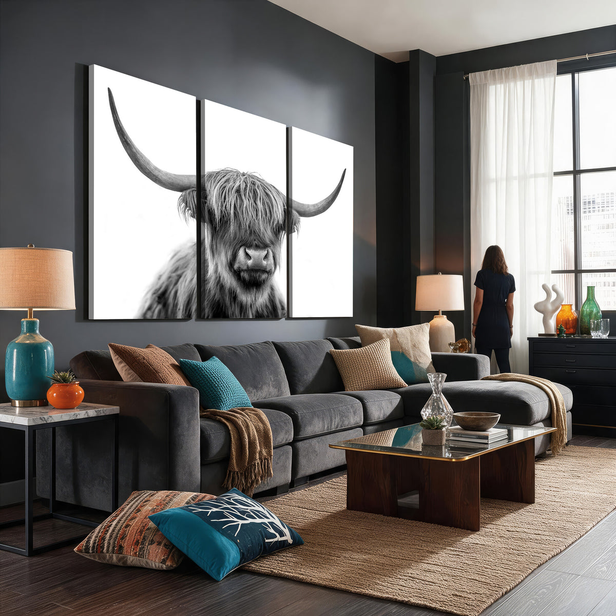 75503-_Poster-30x20 - Scottish Highland Cow Cattle Art Print Wall Art Canvas Print for Farmhouse Decor, Framed Scottish