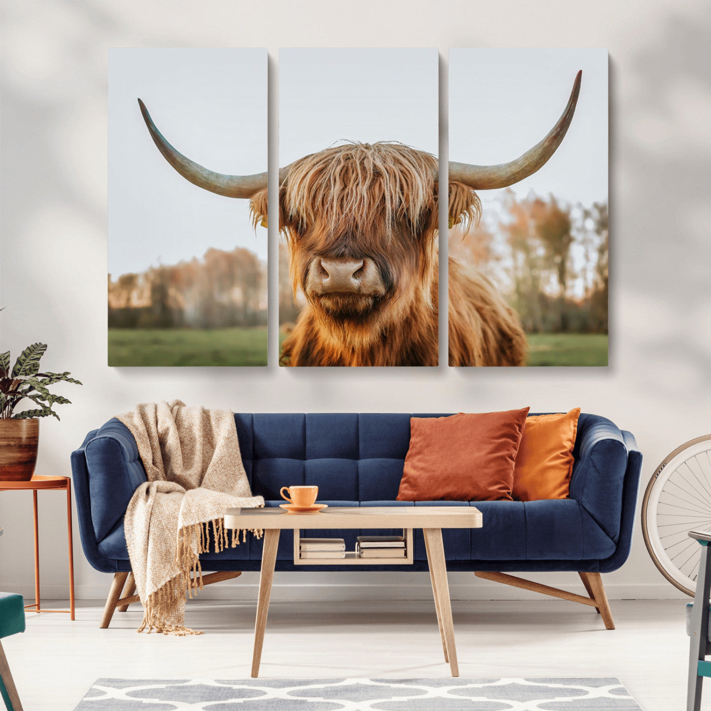 MGV-CV-48X32-3P - Highland Cow Animal Scottish Cattle Art Print Farmhouse Wall Art Canvas Print