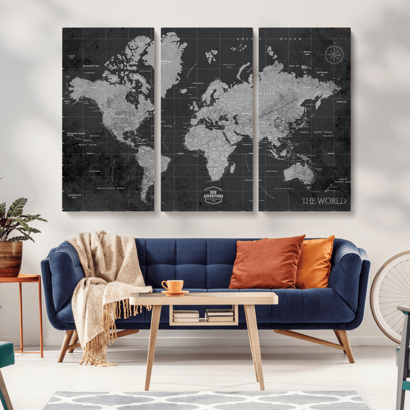 MGV-CV-48X32-3P - Push Pin World Map Canvas Print – Framed Wall Art for Couples to Track Their Travels – Anniversary