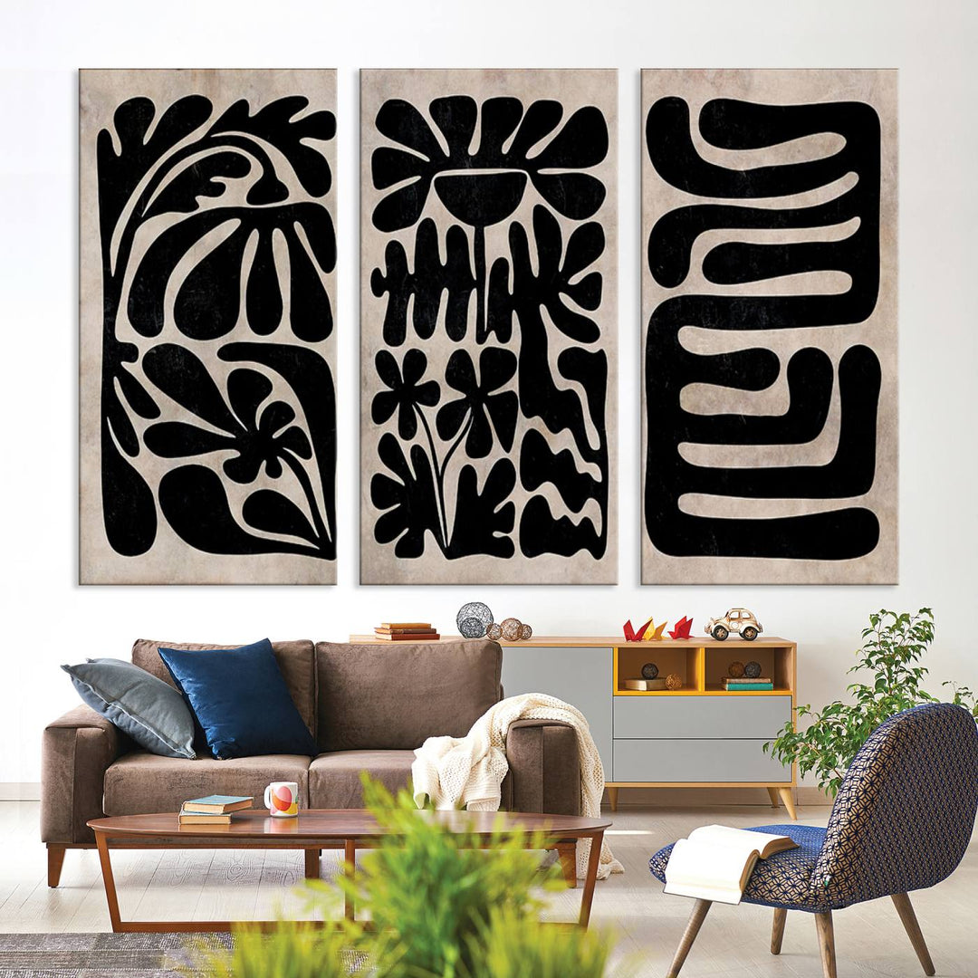 Canvas Print Wall Art Abstract Illustrs Art Boho features bold black patterns on a light background.