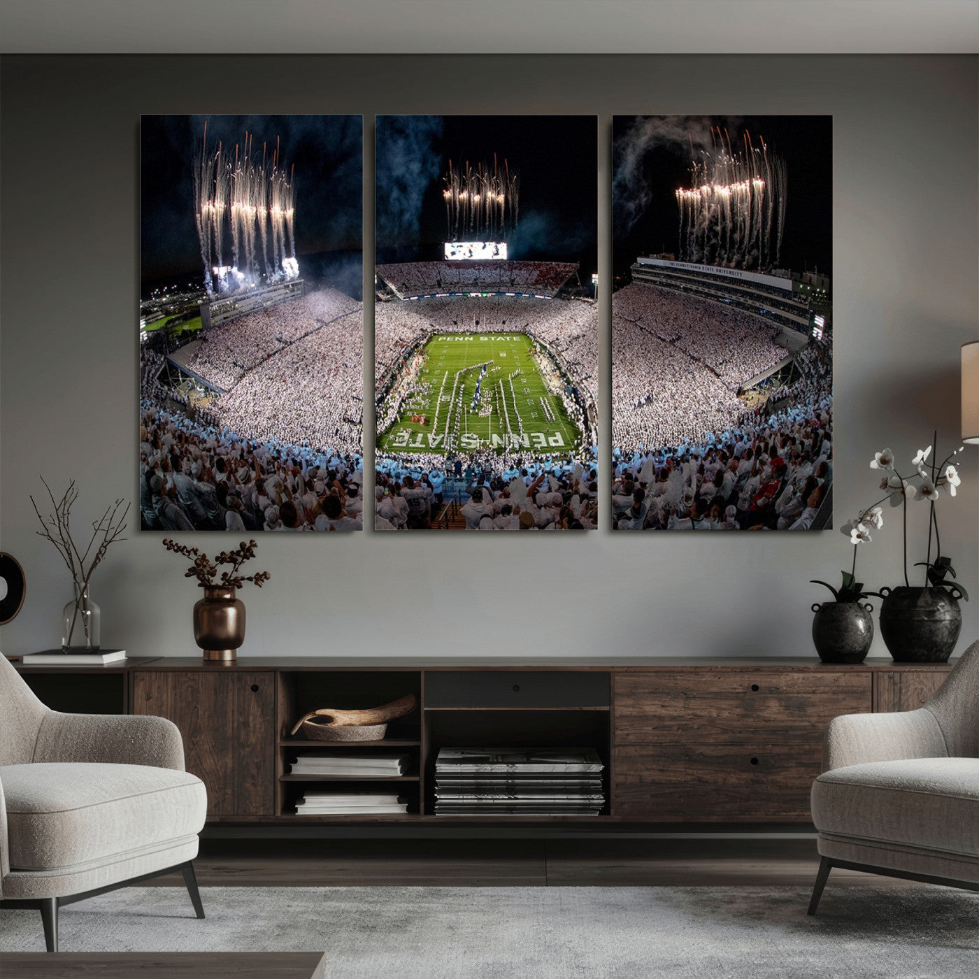 11391-MGV-CV-36X24 - Penn State Football Wall Art Canvas Print – Framed Stadium Game Day Sports Team Spirit Artwork for Home, Office
