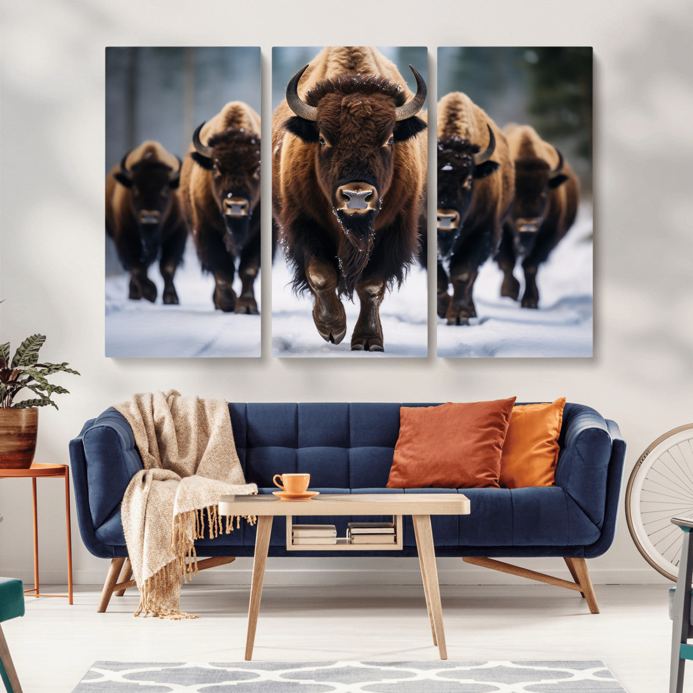 MGV-CV-48X32-3P - Buffalo Wall Art Canvas Print, American Bison Herd Wall Art Canvas Print - Bison Canvas Print