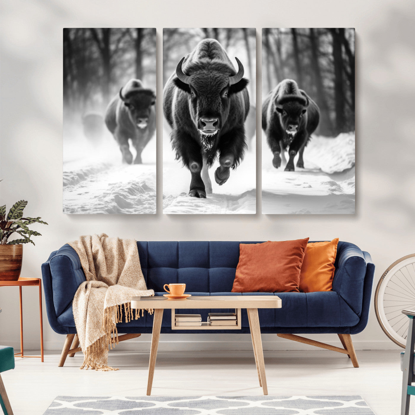 MGV-CV-48X32-3P - Buffalo Wall Art Canvas Print, Bison Family Wall Art Canvas Print
