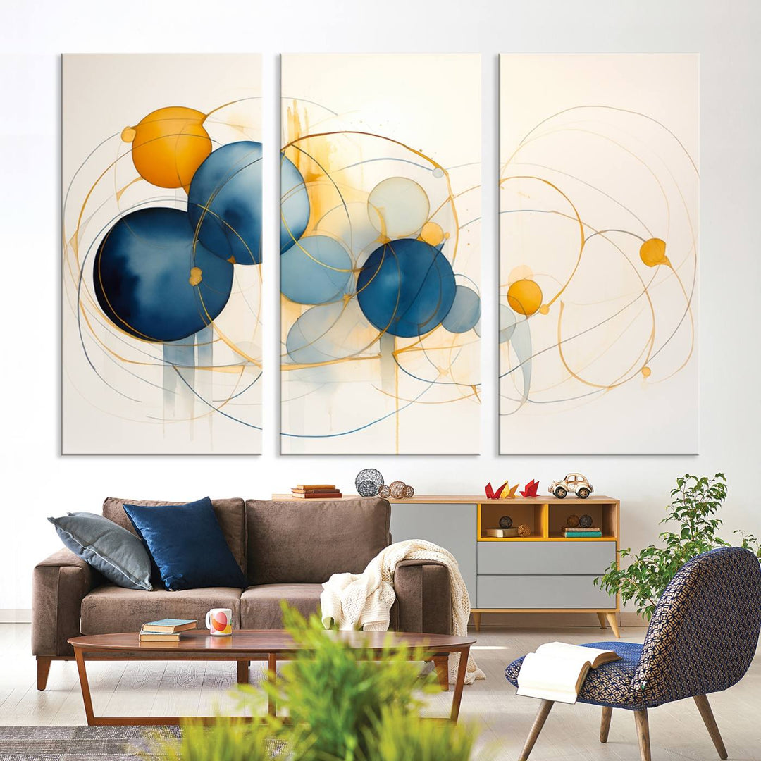 Modern decor: Geometric Blue Orange Abstract Wall Art Canvas Print.