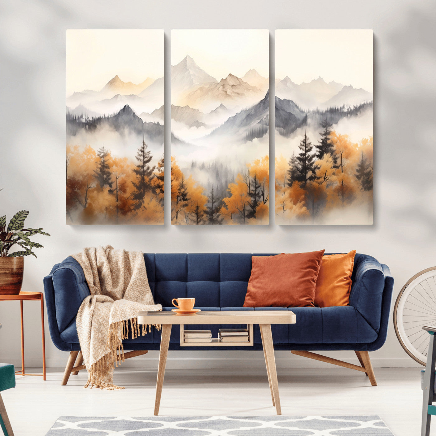 MGV-CV-48X32-3P - Abstract Mountain Wall Art | Misty Mountain Forest and Mountains Canvas Print for Living Room,