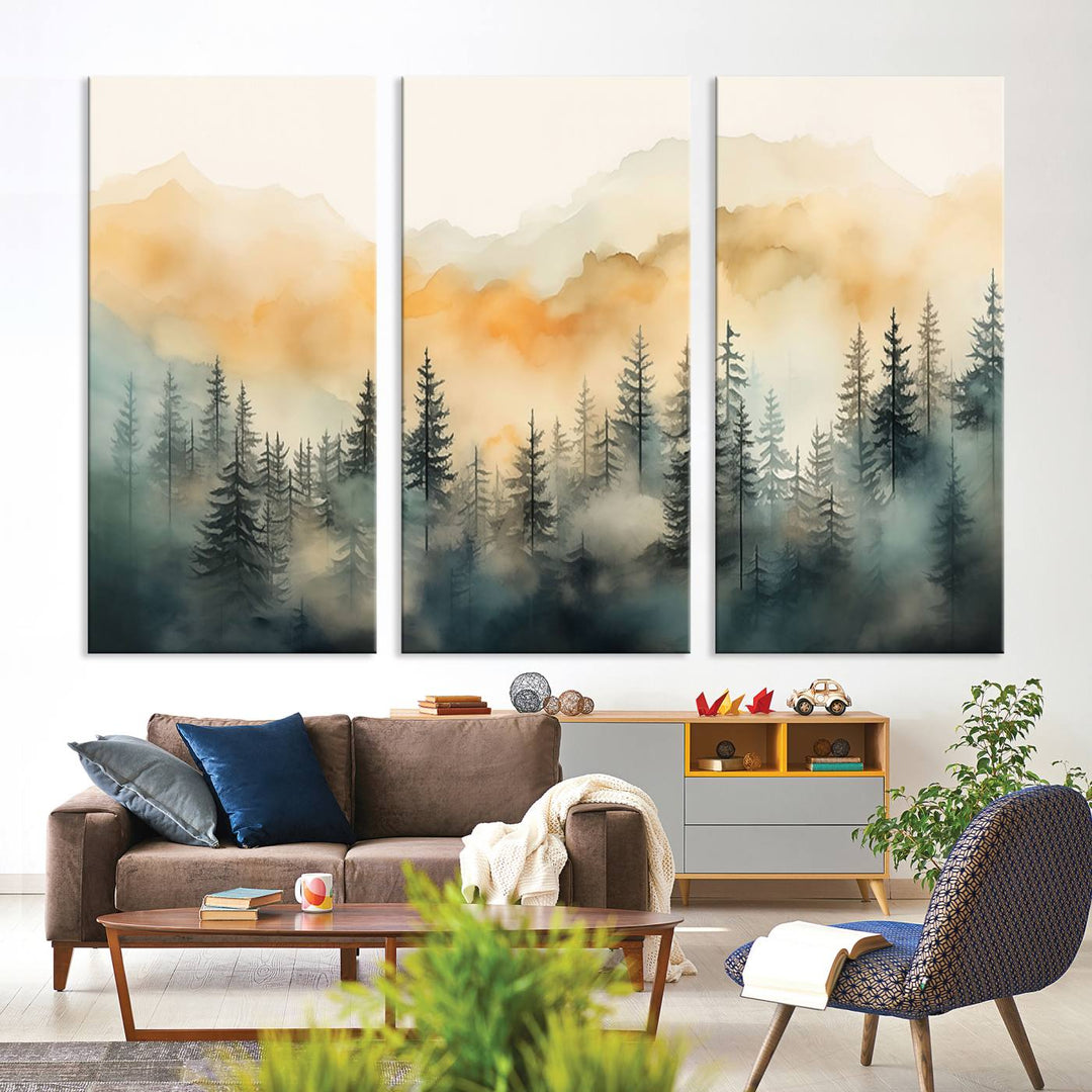 Abstract Forest Print - Mountain Wall Art showcasing a captivating design.