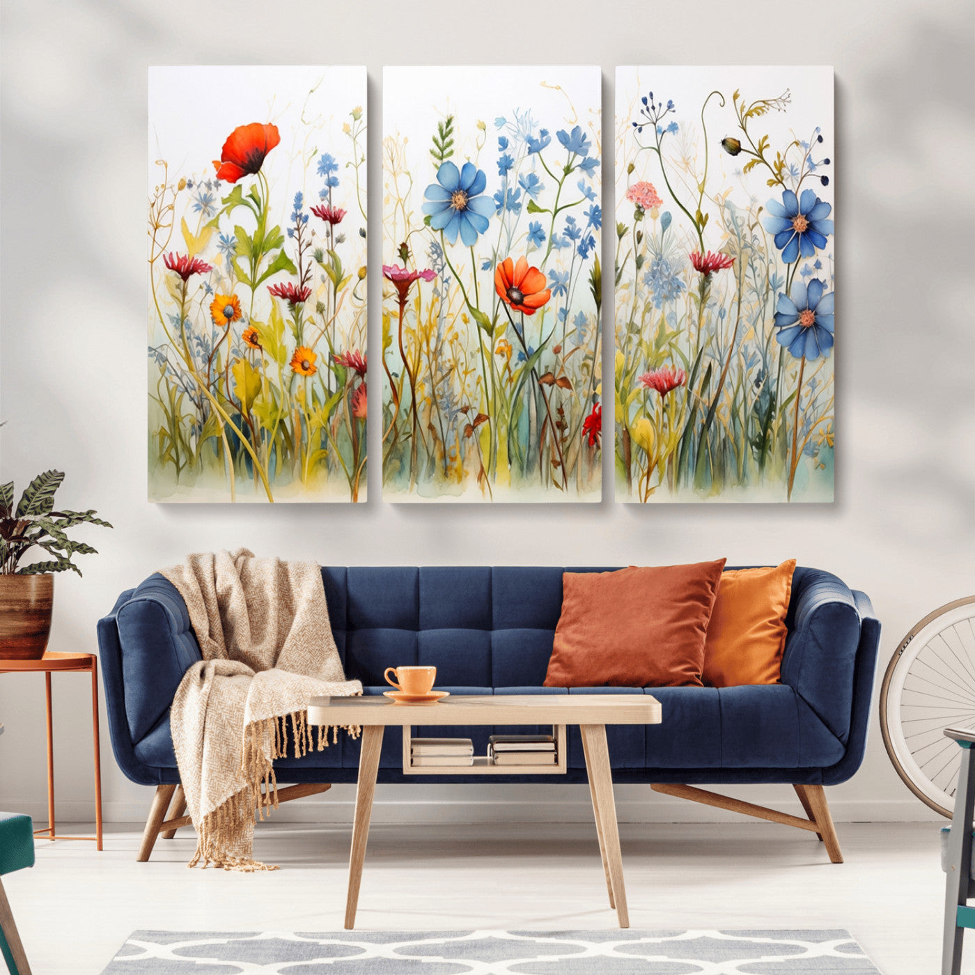 MGV-CV-48X32-3P - Colorful Wildflower Canvas Wall Art - Vibrant Floral Botanical Print, Bright Nature Decor for Living