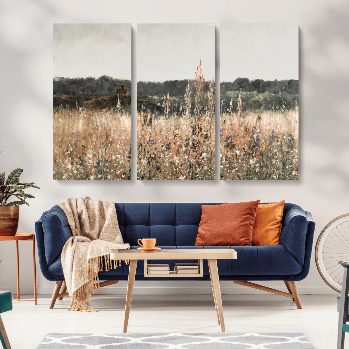 MGV-CV-48X32-3P - Abstract Wildflower Art Field Landscape Oil Painting Print, Country Field Wall Art - Framed Ready to Hang