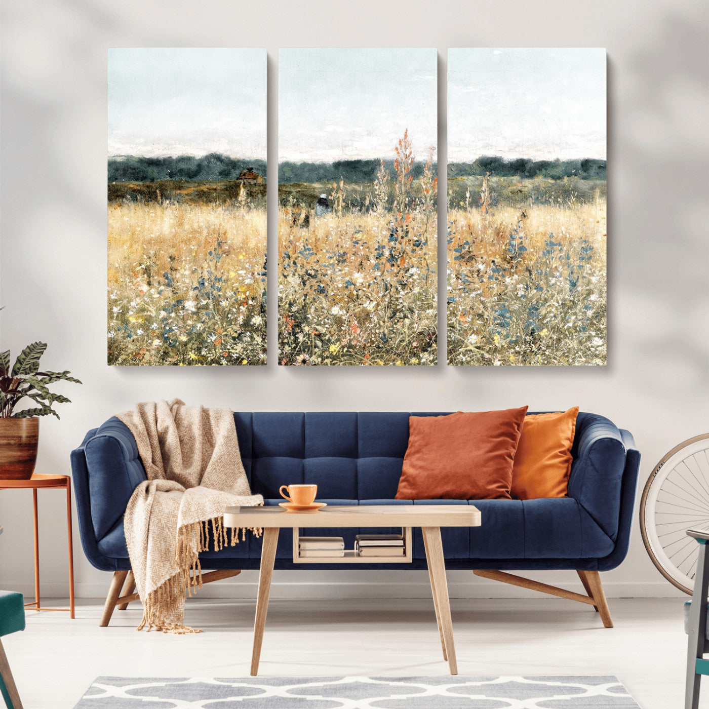 MGV-CV-48X32-3P - Wildflower Field Wall Art Canvas | Nature-Inspired Landscape Canvas Print for Living Room or Office | Rustic Floral Decor