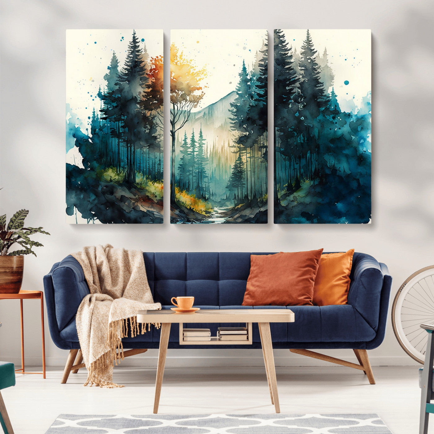 MGV-CV-48X32-3P - Watercolor Trees Forest Abstract Wall Art Canvas Print