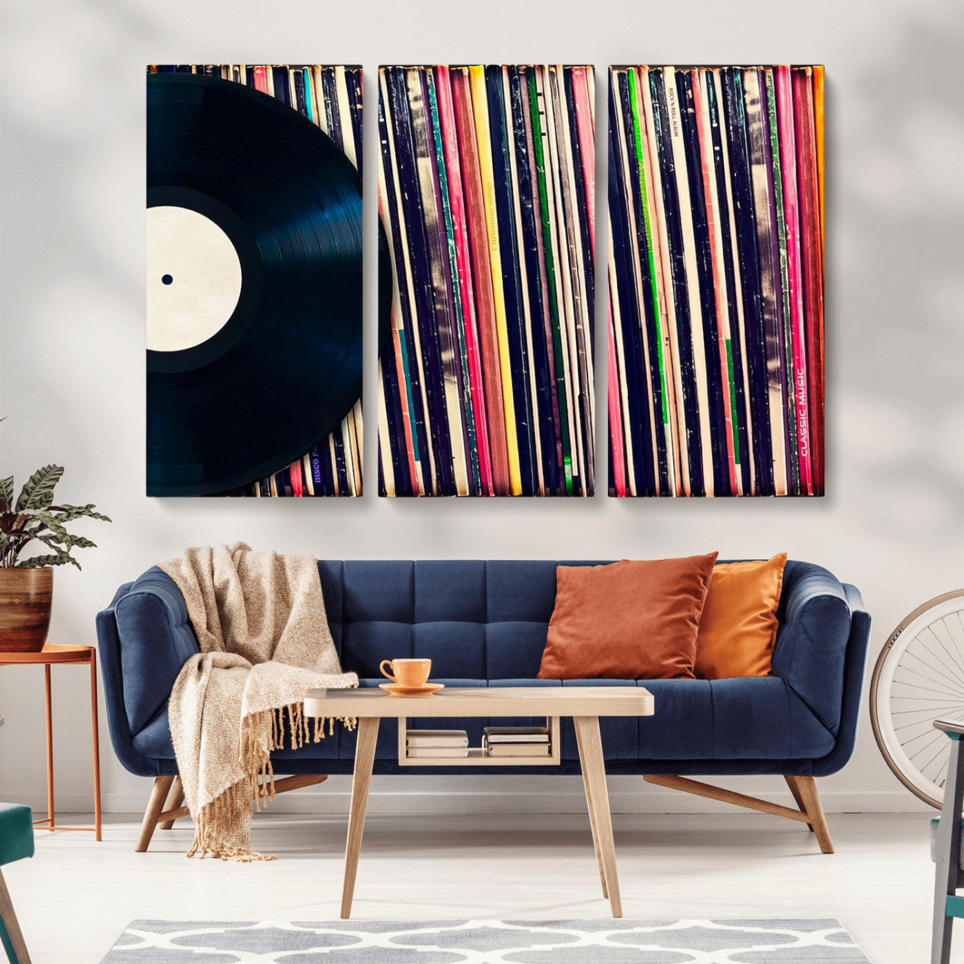 MGV-CV-48X32-3P - Vinyl Record and Album Collection Canvas Wall Art - Retro Music Decor for Living Room, Vintage Vinyl Lover’s Set