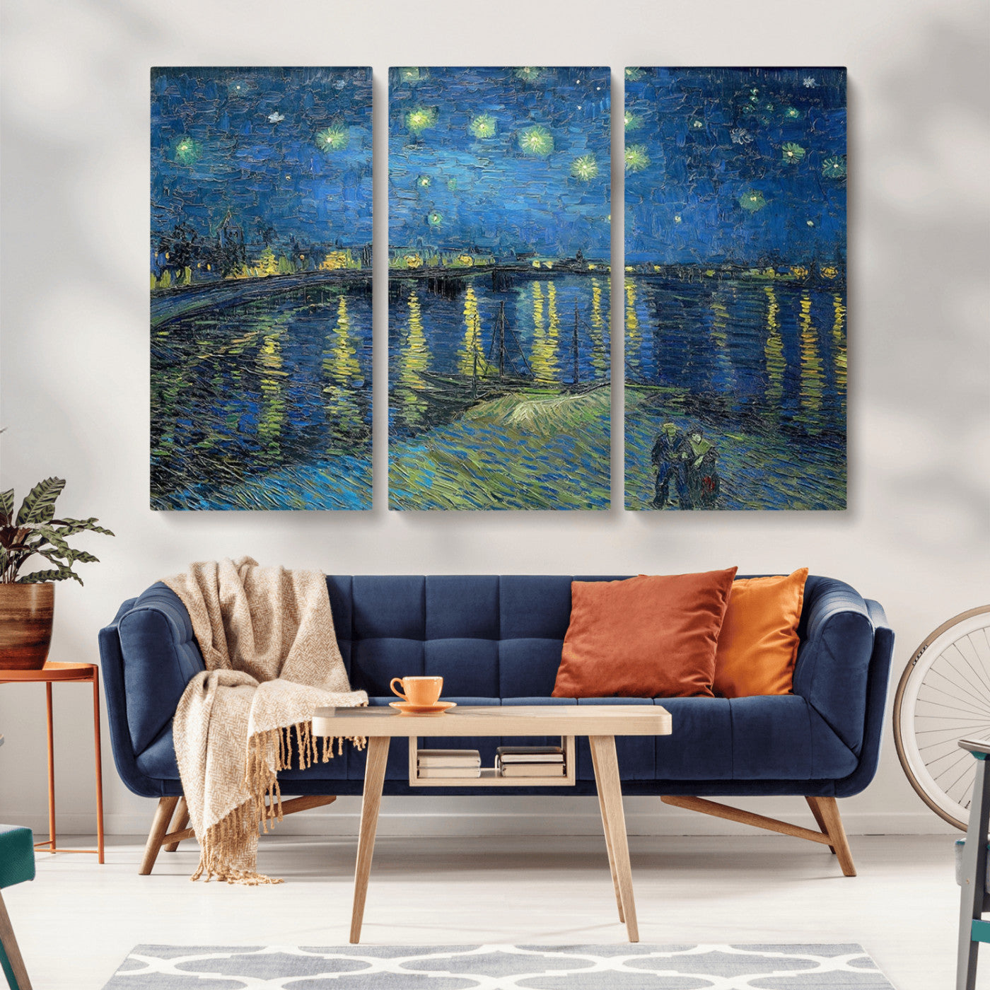 -Vincent van Gogh Starry Night over the Rhone Abstract Wall Art Canvas, Starry Night Canvas Print