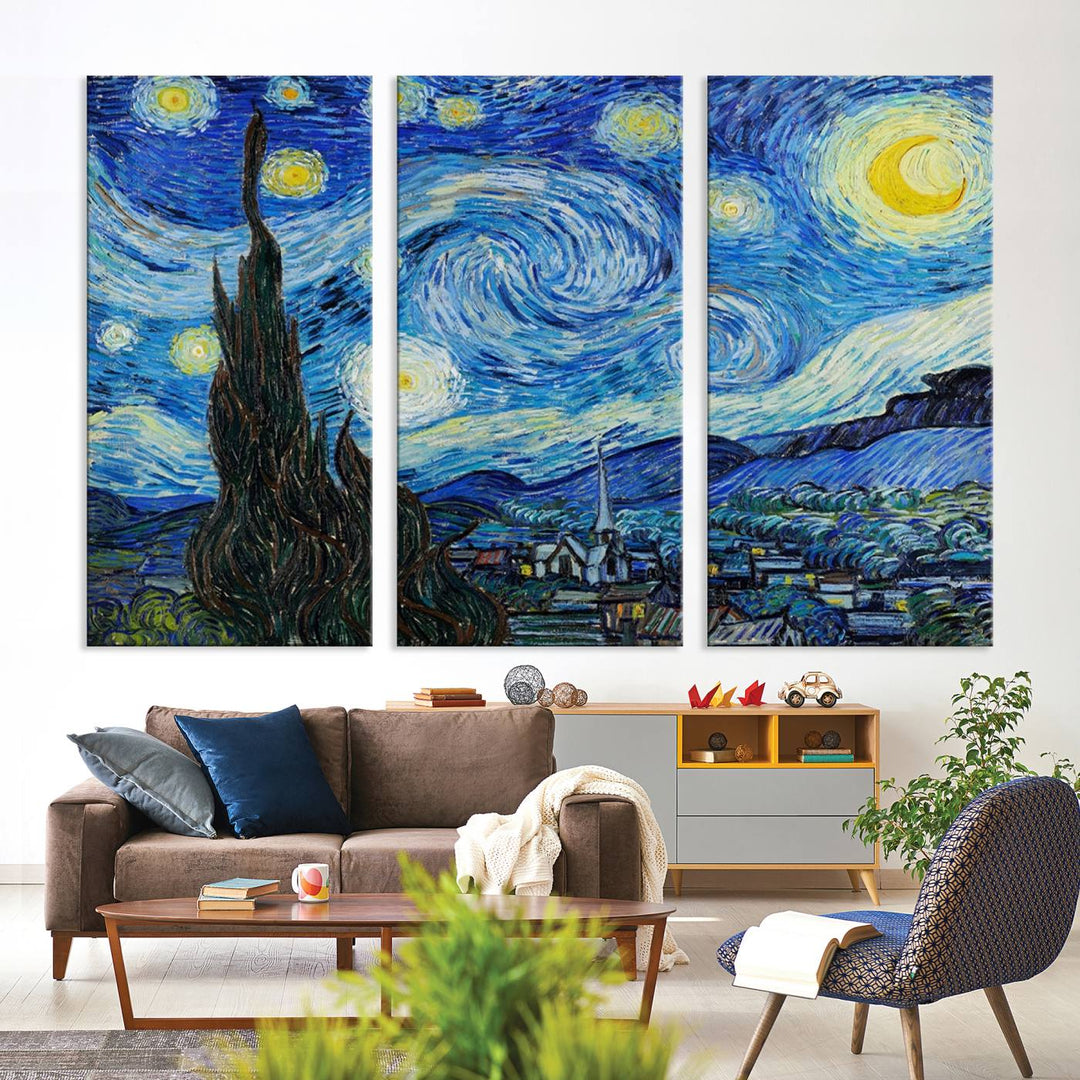 A canvas print of The Starry Night, offering museum-quality art, ready to hang.