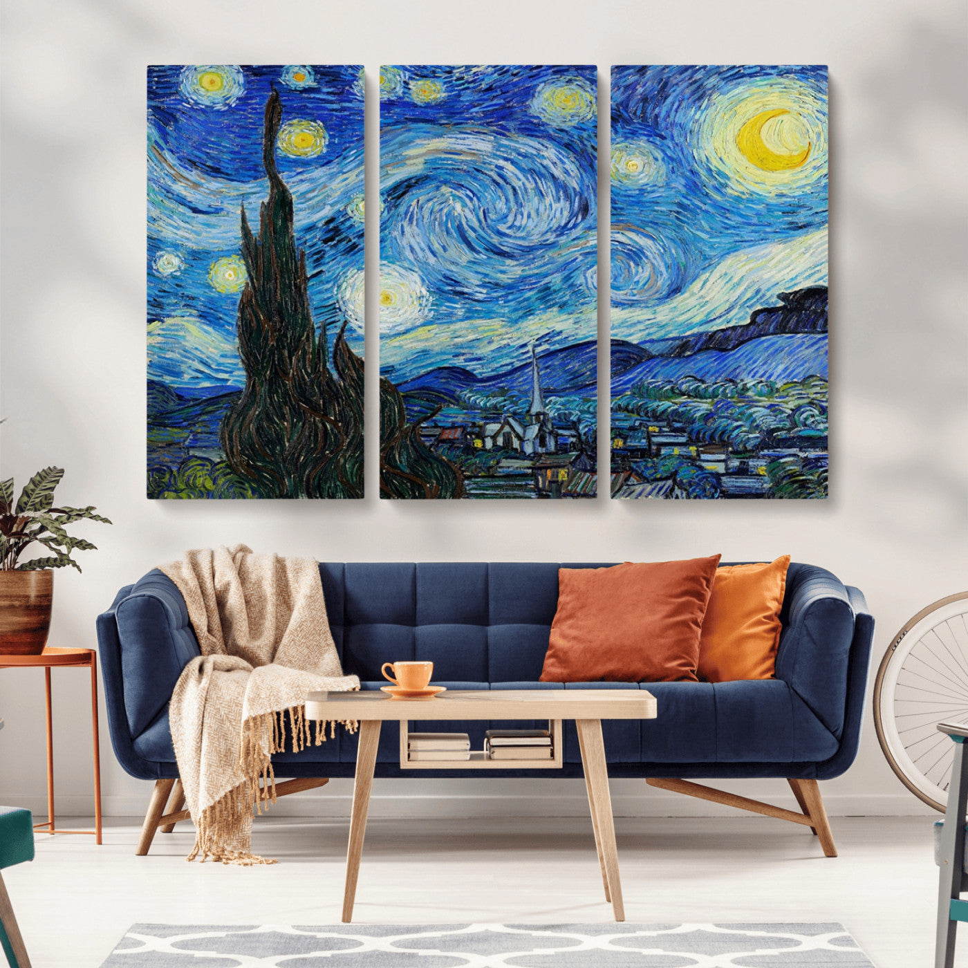 MGV-CV-48X32-3P - Vincent Van Gogh The Starry Night Abstract Wall Art Canvas Print