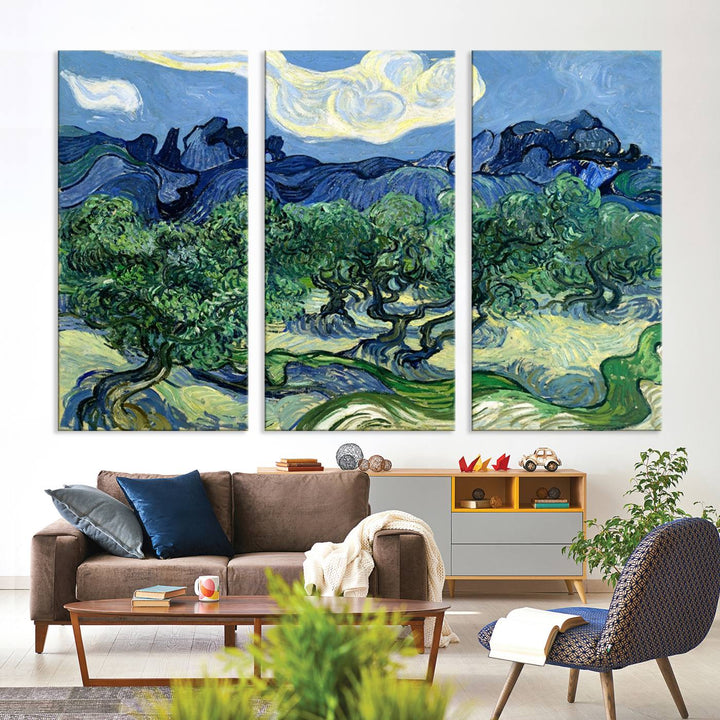 A museum-quality Olive Trees Van Gogh wall art canvas print, ready to hang.