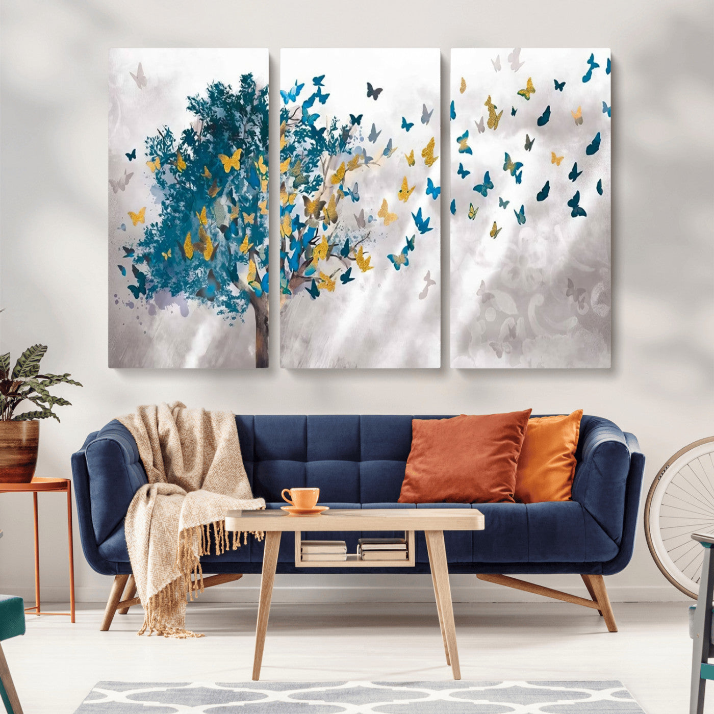 MGV-CV-48X32-3P - Tree Butterfly Abstract Tree and Butterfly Wall Art Canvas Print