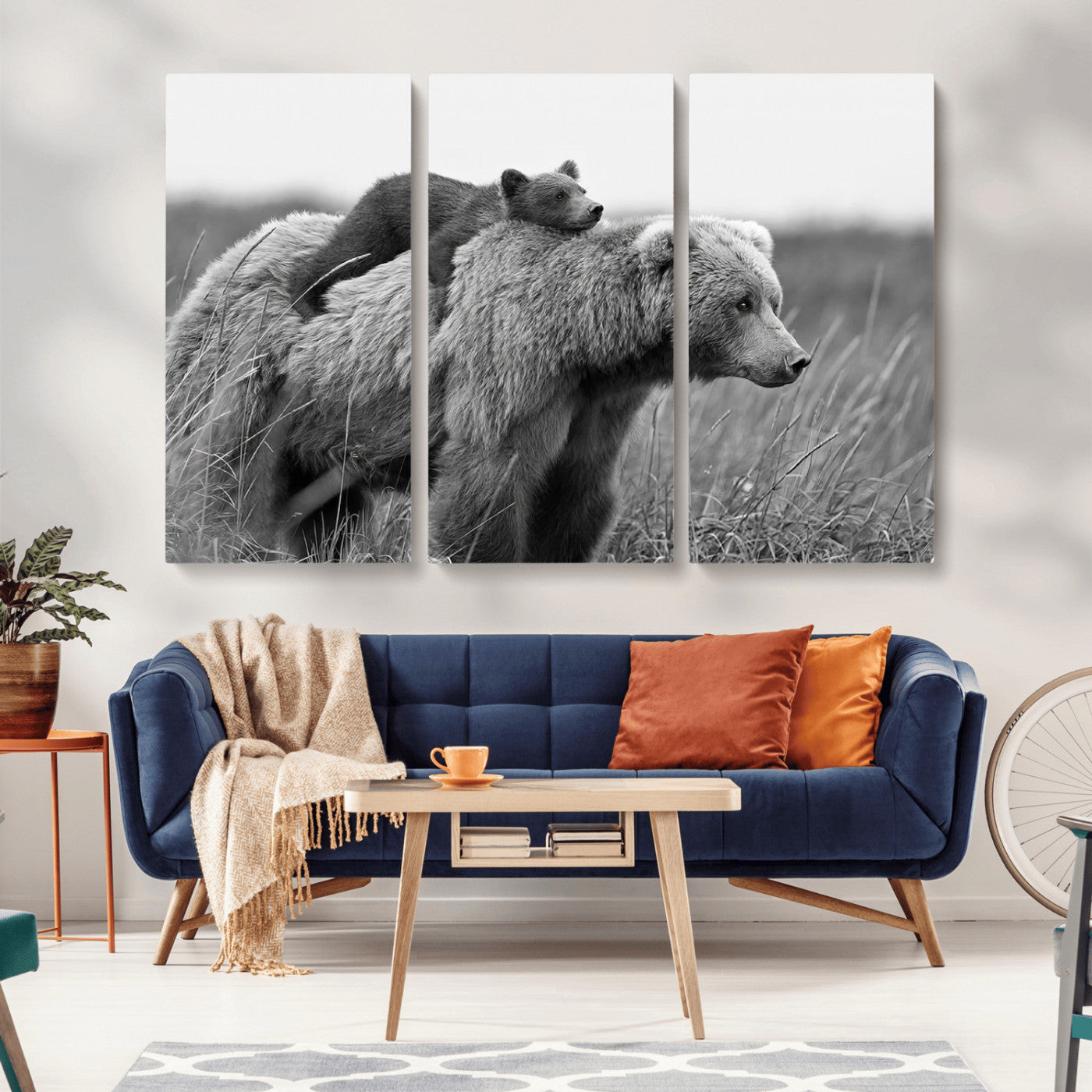 MGV-CV-48X32-3P - Bear and Cub Wall Art Canvas | 399 Bear Cub Wildlife-Inspired Animal Art for Living Room or Office | Grizzly Bear Print of Photography