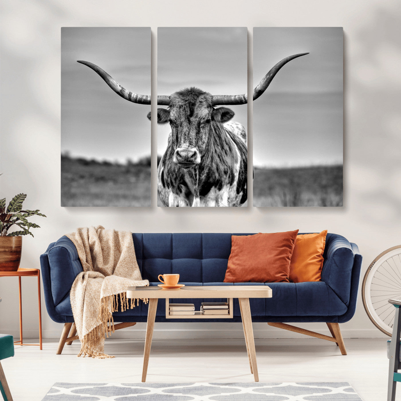 MGV-CV-48X32-3P - Texas Longhorn Cpw Wall Art, Texas Longhorn Canvas, Cattle Canvas Print