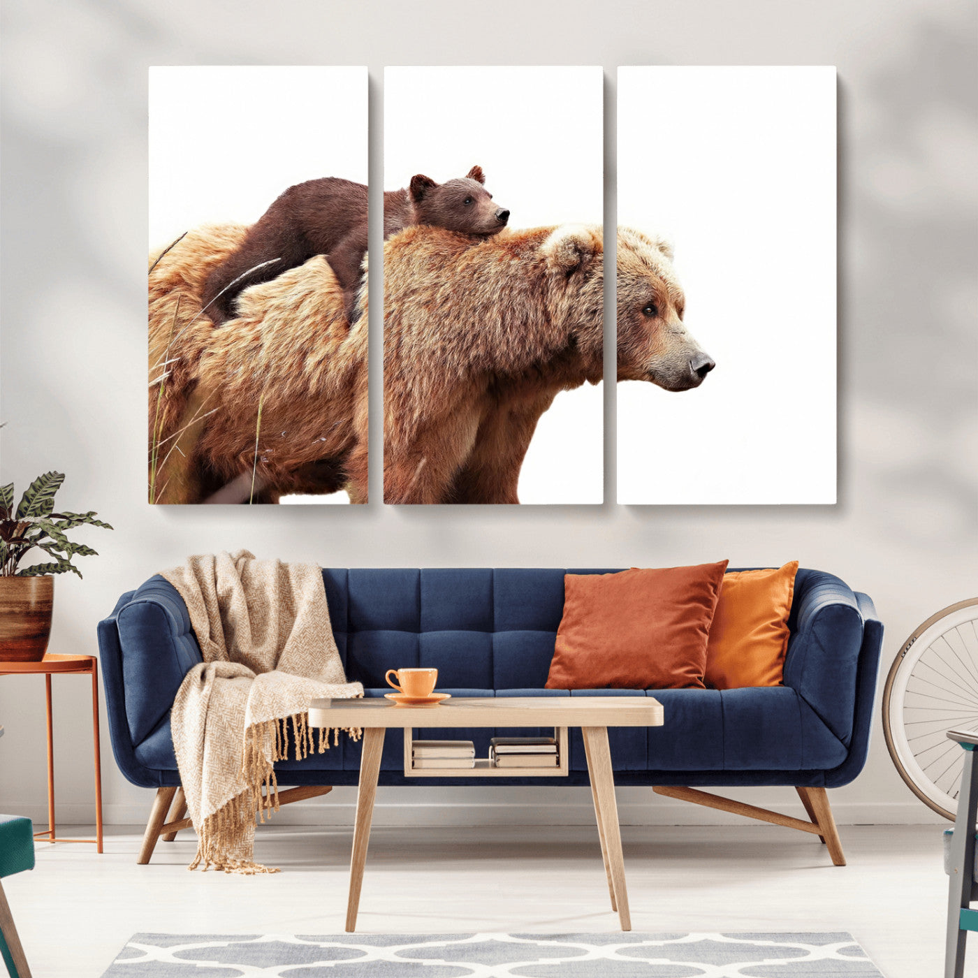 MGV-CV-48X32-3P - Mother and Baby Bear Canvas Wall Art - Adorable Wildlife Animal Print, Cozy Rustic Decor for Living Room,