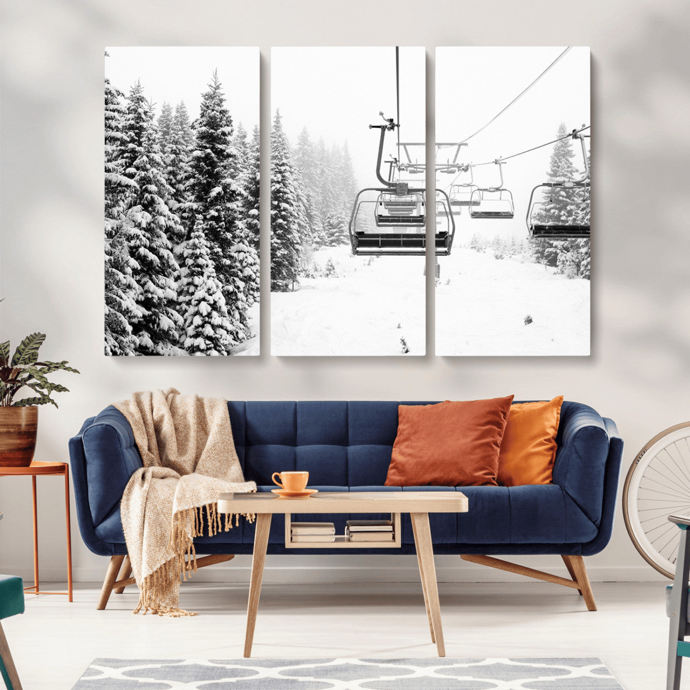 MGV-CV-48X32-3P - Ski Wall Art - Ski Lift Wall Art Canvas Print Snow Covered Spruce Trees Winter Wall Art Ski Skier Gift Ski Resort Canvas Wall Art