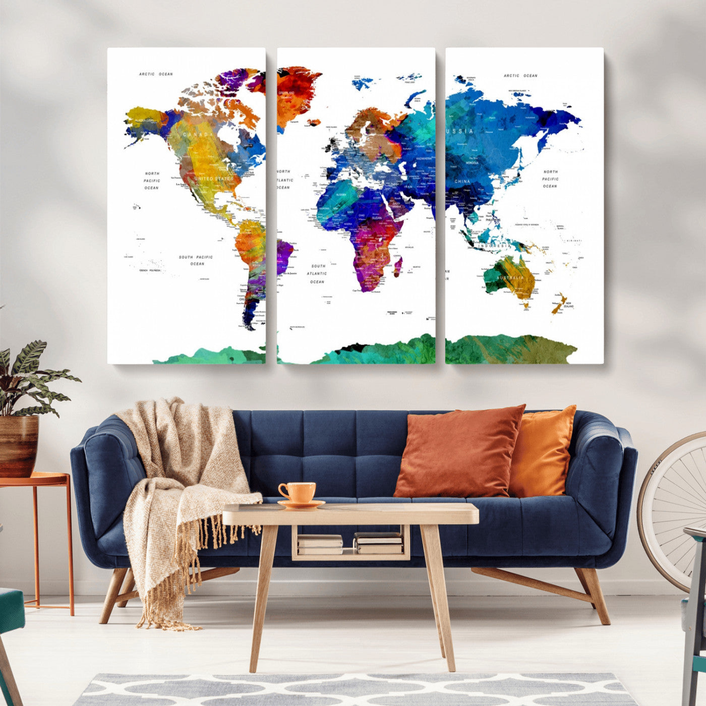 -Push Pin World Map Canvas Print – Framed Wall Art for Couples to Track Their Travels – Anniversary