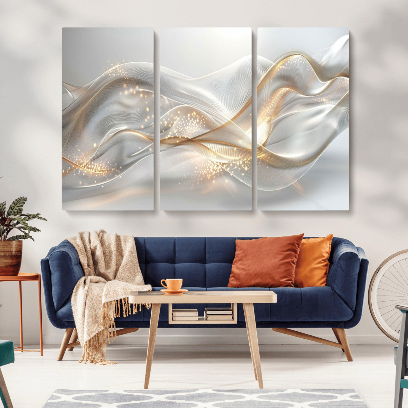 -Abstract art Grey and Gold Lines Wall Art