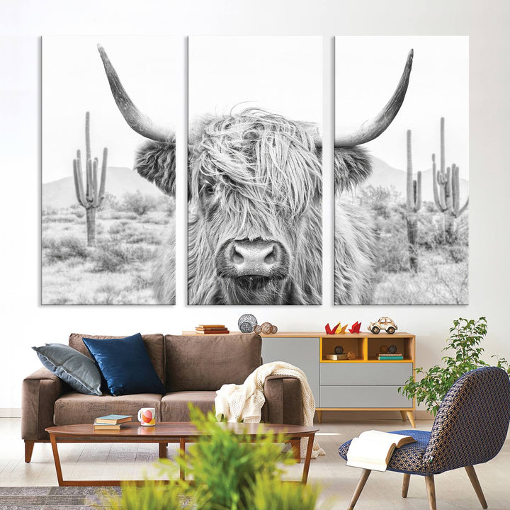 Enhance your kitchen with the Rustic Charm Cow Longhorn Bighorn Wall Art Canvas Print.