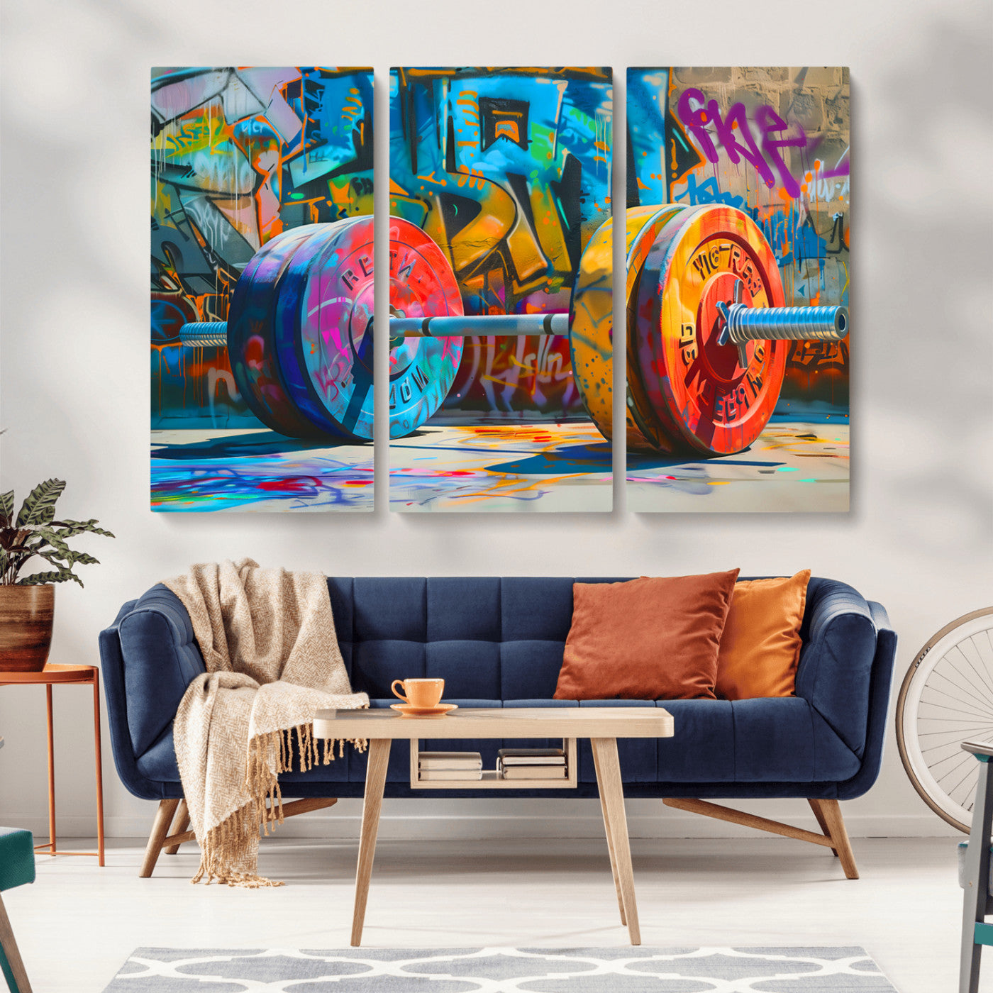 MGV-CV-48X32-3P - Fitness Gym Barbell Graffiti Wall Art Canvas Print