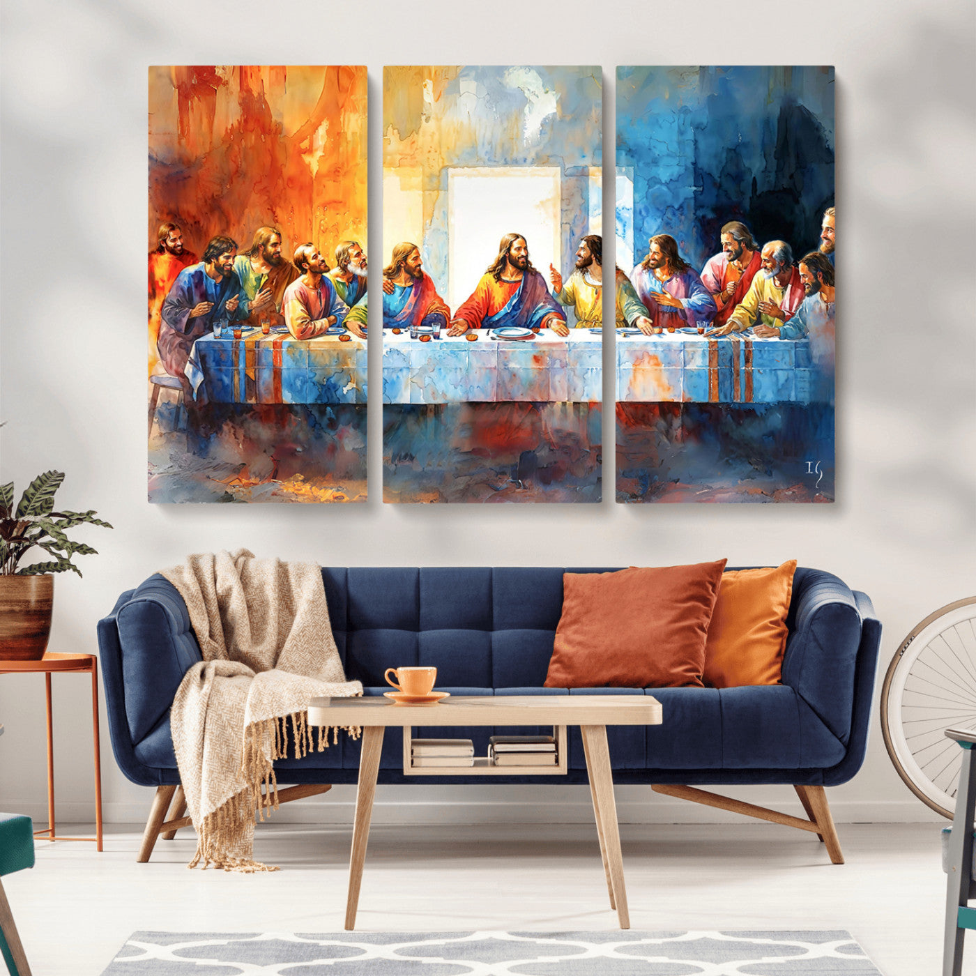 MGV-CV-48X32-3P - Abstract Waterolor The Last Supper Wall Art
