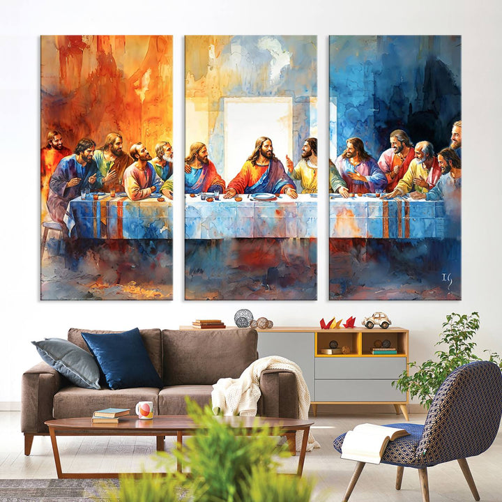 The Abstract Watercolor The Last Supper Wall Art with a gallery finish hangs prominently.