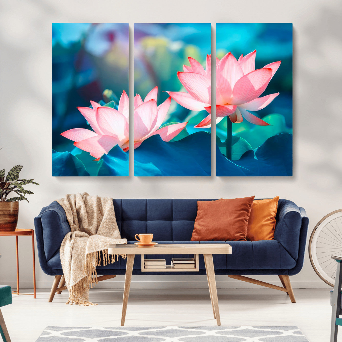 MGV-CV-48X32-3P - Pink Lotus Flower Canvas Wall Art | Vibrant Floral Wall Decor for Living Room, Office, or Bedroom | Large Botanical Art
